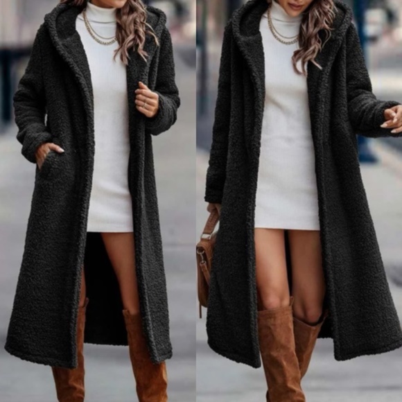 Cozy Teddy Hoodie Long Jacket Coat - Picture 9 of 13